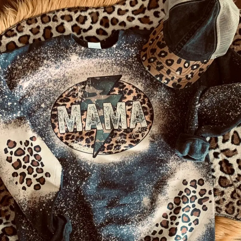 mama bleached cheetah print and camo sweatshirt
