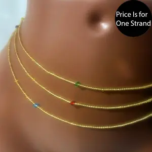 AAEssentials Sunrise Kiss Small Golden Glass Strand Waist Beads with Elegant Red Accents on Gold-Tone Strands for Stylish Wear