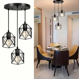 Vintage Industrial Pendant Light, Hexagonal Ceiling Light, 3-Light Fixture, Retro Style Lighting, Ideal for Dining Area, Home Decor & Gifts, Structured Design