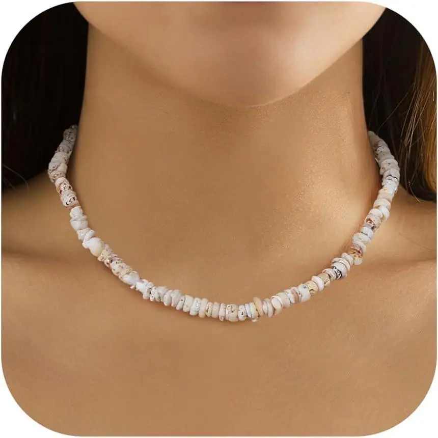 Surfer Necklace,Surfer Necklace for Men Women White Surfer Choker Necklace Men,Hawaiian Beach Necklace,Smooth Handmade Beach Necklace Heishi Necklace Summer Jewelry