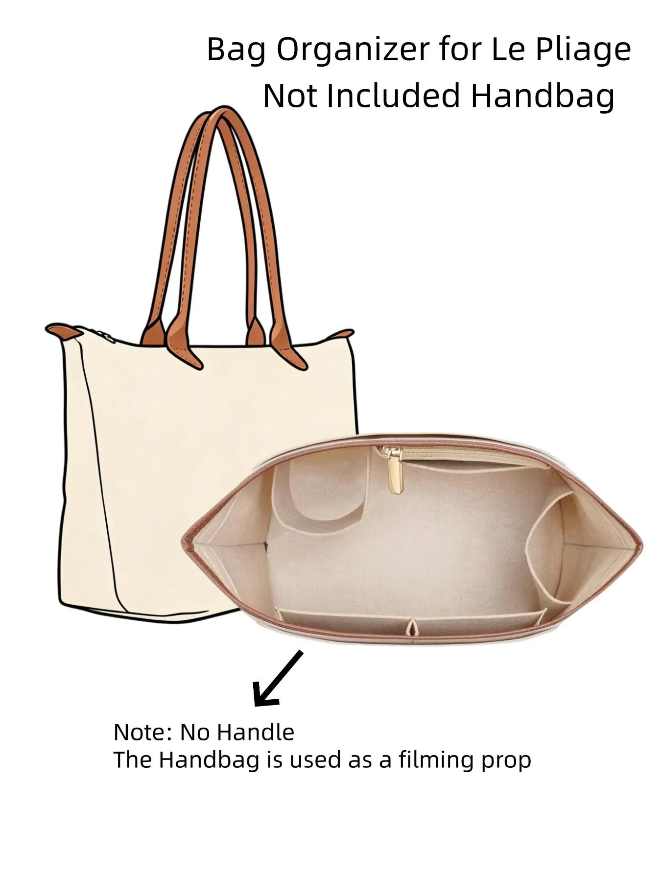 2026 Spring & Summer Felt Storage Bag, Travel Storage Pouch for Luxury Bags, Purse Organizer Insert for Le Pliage L Bag, Bag Insert with Leather Edge, Travel Organizers, Bag Organizer Pouches