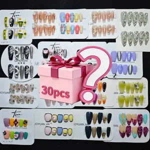 30pcs Mystery Box Handmade Press Nails, Stylish Acrylic Nails, Shimmery French Glitter Finish, Perfect for Weddings Parties Christmas Halloween, DIY Nail Art