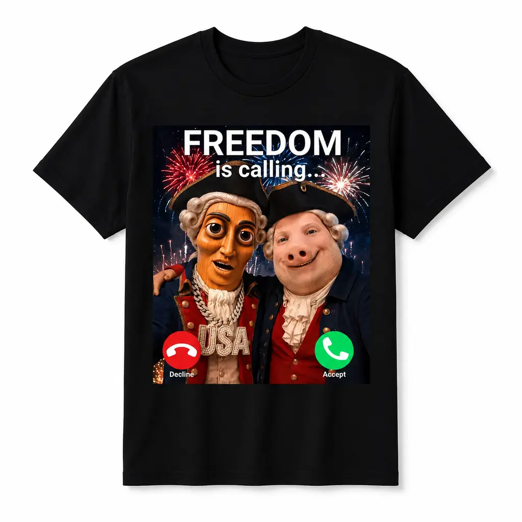 Premium Soft Cotton Unisex Crew Neck Graphic Print T-Shirt - Colonial Founding Fathers, USA Freedom Is Calling Design, 4th Of July Patriotic Tee, All Seasons Sports & Outdoor Top, Backyard BBQ/Camping Wear, Birthday Gift (XXL Available)