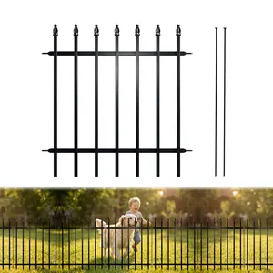 Black Metal Garden Fence — 24" Wide x 24" High (Set of 5 Panels, 10 ft Total Length) — Decorative, Foldable Border Fencing for Flower Beds, Landscaping, and Animal Protection