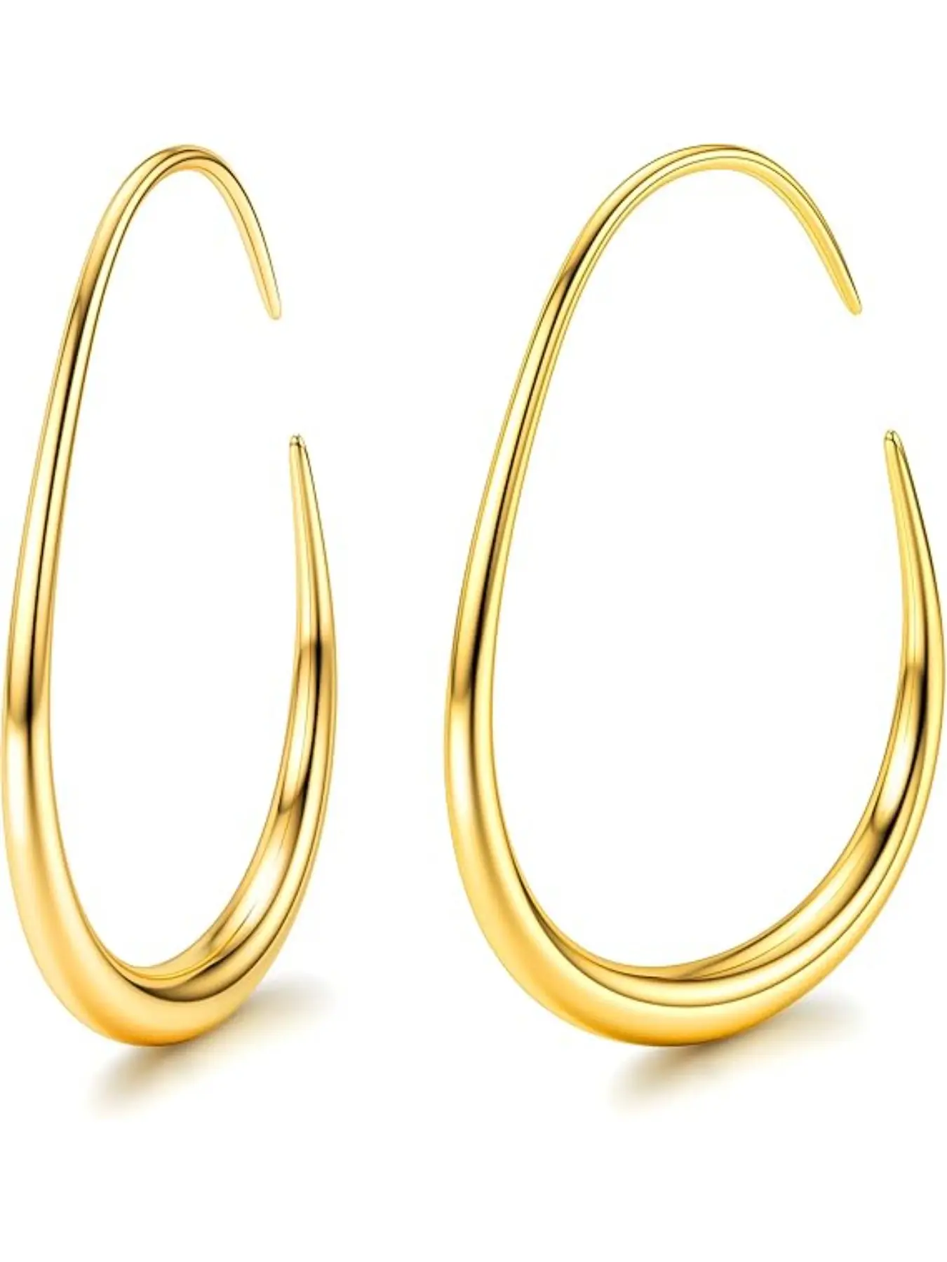 Teardrop Hoop Earrings - 18K/White/Rose Gold Earring, Stainless Steel Large Oval Pull Through Hoops for Women & Teen Girls, Hypoallergenic, 25/30/35/40MM