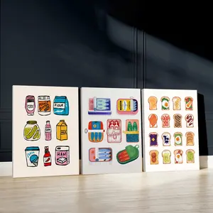 3pcs Tasty Treats Wall Art, Colorful Illustrations Poster, Fun Breakfast Art Prints, Diverse Foods Home Decor, Modern Wall Paintings, Cozy Canvas Posters Wall Arts, Decor for Living Room, Restaurant, Kitchen, Bedroom, Housewarming Gift, With Frame