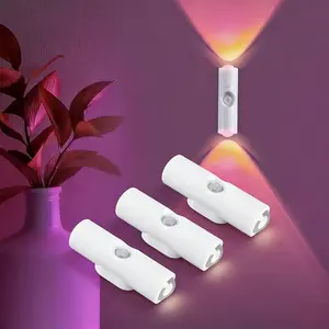 3-4Pcs RGB LED Smart Night Light Set Pack, Motion-Sensing Wall Lights with Dimmable Gradient Glow, USB Charge Rechargeable Magnetic Indoor Lighting, Wireless Step Lamp for Entryway, Bedroom, Led Lights