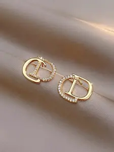 Vintage Letter CD Earrings, High-End Zirconia Studs, High Quality Earrings, Simple Design, Gold Plated, Unique Women's Jewelry, Trendy Jewelry, Elegant Minimalist Earrings, Elegant Ear Rings