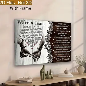 2D flat framed 1 couple canvas painting wedding vows, anniversary or birthday gift romantic wooden frame poster home bedroom living room decoration, romantic gift for him and her anniversary and wedding celebration decor, warm text art