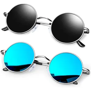 Round Sunglasses for Women Men Polarized Circle Sun Glasses UV400 Halloween Cosplay Shades 2 Pack