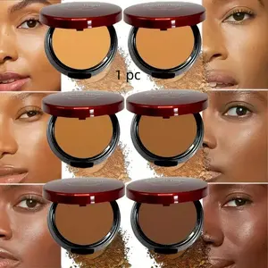 6-Color Waterproof, Sweat-Proof Contour Concealer Powder, Oil-controlling matte finish, buildable coverage, Soft Matte Coverage, long-lasting natural makeup effect, portable with angled sponge brush, suitable for deep skin tones