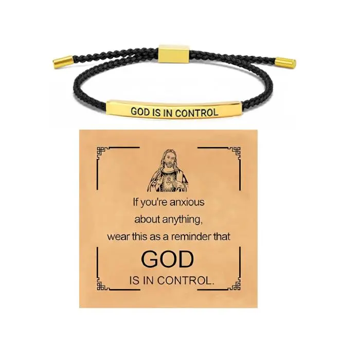 Elegant Bangle Bracelet - Metal Coated Inspirational Initial Letter Faith Friendship Wristband with "GOD IS IN CONTROL" Message, Unique Patterns, 1-Piece Fabric Couples Gift, Daily Wear Fashion Accessory