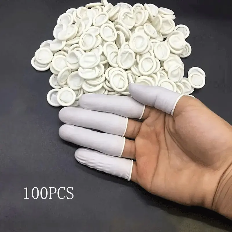 100 Pack Latex Gloves, White Durable Reusable Powder-Free Anti-Static Finger Protectors, Ideal for Cleaning, Beauty Tattoo Embroidery Electronics Repair