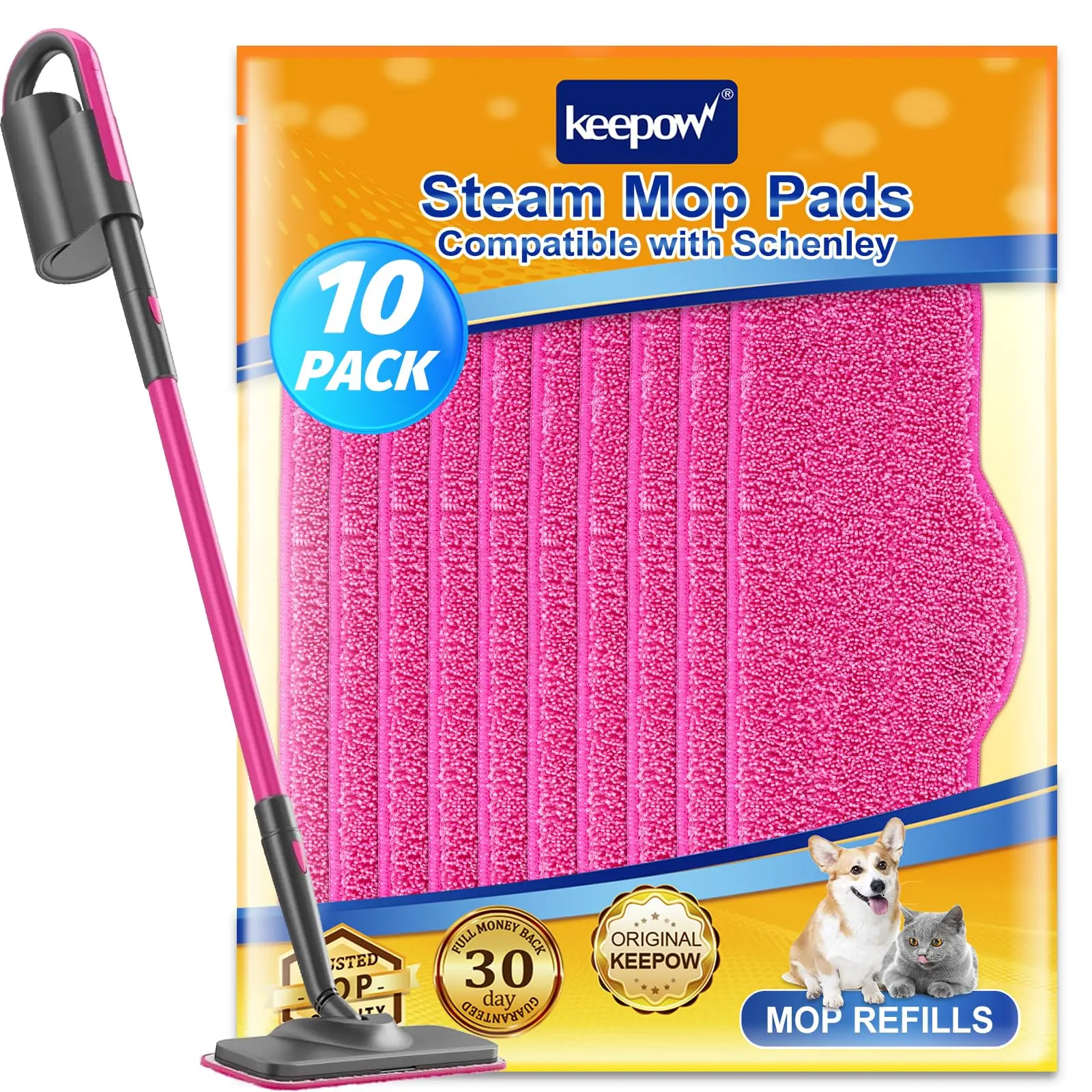 KEEPOW Microfiber Steam Mop Pads Compatible with Schenley Steam Mop Cleaner, Washable and Reusable Replacement Mop Pads Accessories Wet Mop Pads Spin Mop Refill