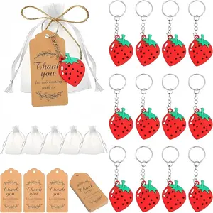Strawberry Keychain Set, Baby Shower Party Favors, Birthday Gift, Cute Strawberry Keychains in Transparent Paper Bag, Party Decorations, Keychain Bag Pendant, Trendy Cute Keychain