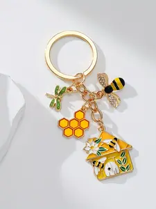 Fast Delivery Ca2 Days 1pc Oil Drop Bee Keychain Charm, Alloy Material, Bee Dragonfly Hive Pendant, Insect Series, Backpack Money Bag Decor, Gift for Teachers' Day Valentine's Day
