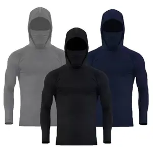 Men’s hooded sweatshirt with a face mask design, made from high-elasticity, quick-drying, breathable fabric—ideal for outdoor fishing and running.