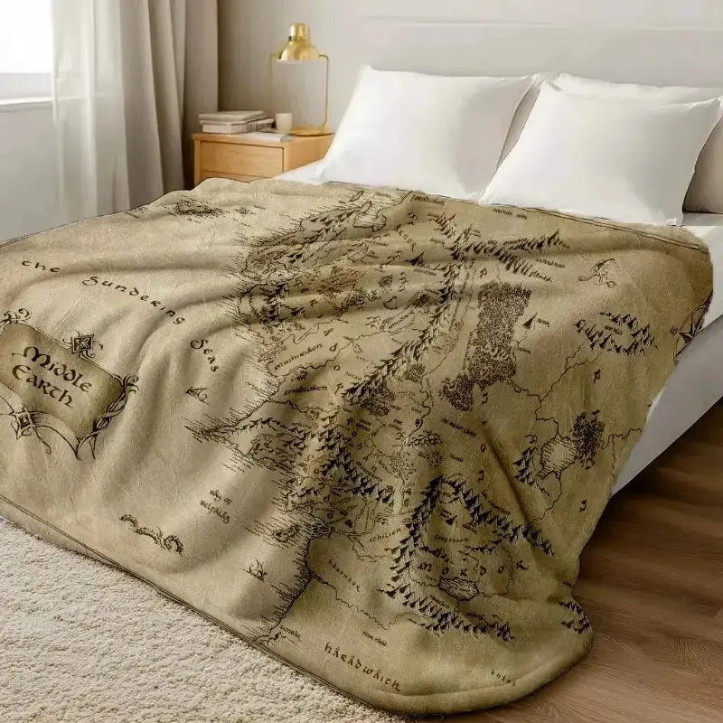 Lord of the Rings Middle Earth Map Throw Blanket - Ultra Soft Flannel, Fuzzy Cozy Warm, Cooling Throw Blanket for Bedroom Couch - Decorative Bedspread, Perfect Gift for Fantasy Fans, Epic Movie Style, Cooling Blankets, Throw Blankets