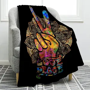 Peace Sign Flannel Throw Blanket - Soft, Cozy, Lightweight Plush Blanket, Hippie Gifts for Dads & Women, Ideal for Birthday & Father's Day, Black, 50"x60"