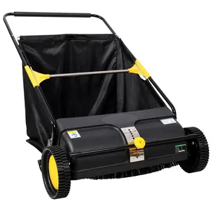 26 Inch Push Lawn Sweeper, Leaf and Grass Collector with 7 Cu.Ft Mesh Bag, 4 Spinning PP Brushes, Durable Steel Construction, Adjustable Height & Rubber Tires for Yard Cleanup