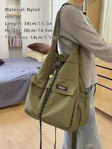 1pc Nylon drawstring shoulder tote bag, women's multi pocket 2-in-1 bag, multi back large capacity with tennis racket hanging accessory, casual daily carry on bag, suitable for commuting, travel, shopping, Casual Backpack, Sports Backpack