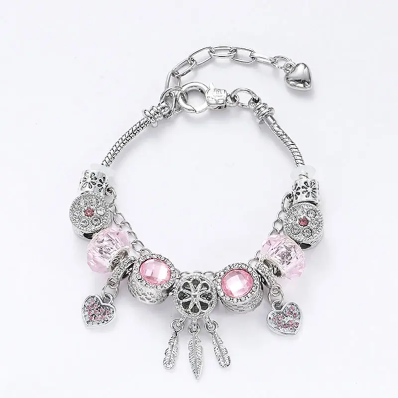 Women's pink heart beaded bracelet cute exquisite adjustable snake chain hypoallergenic design suitable for women's cartoon birthday gift