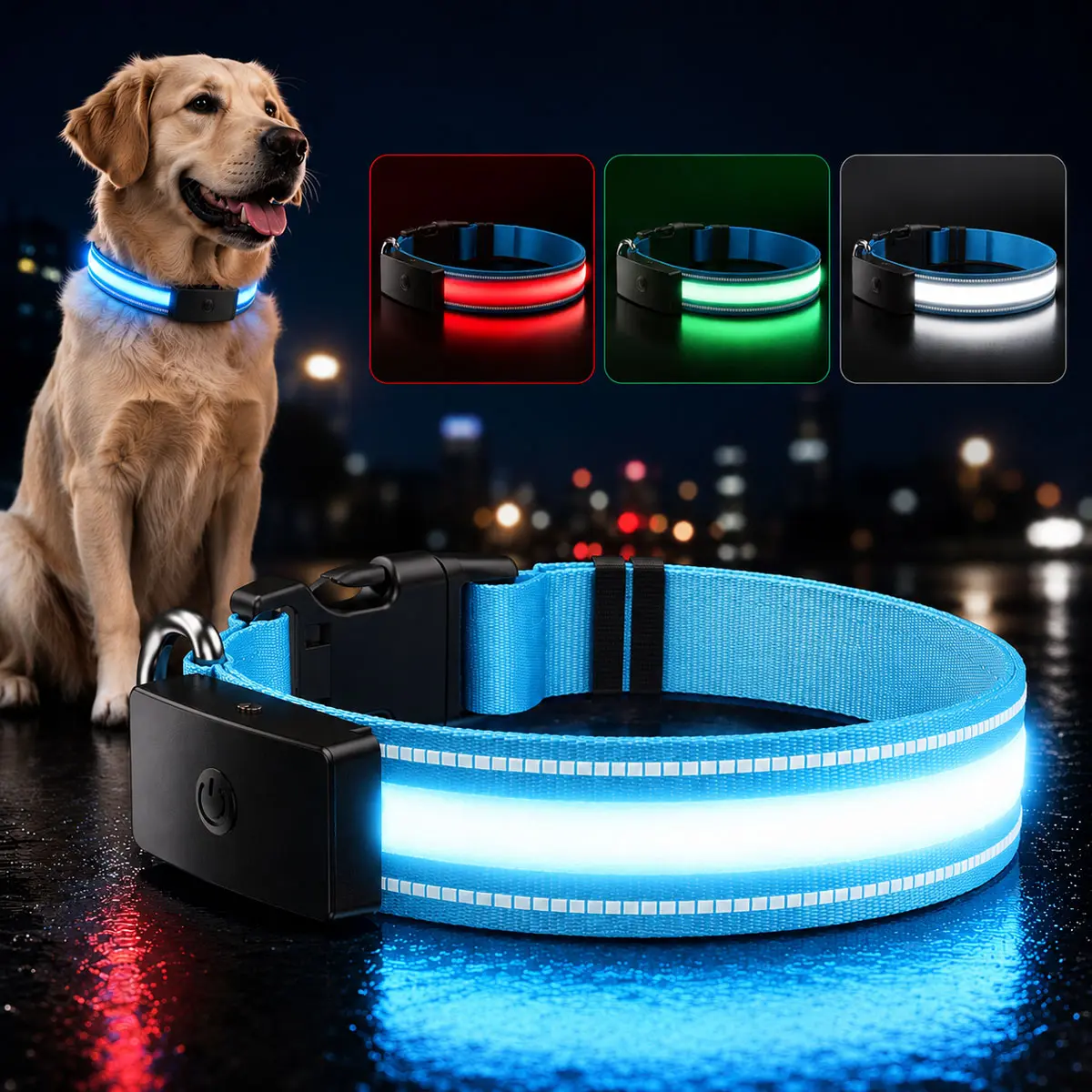 Illuminated Tactical Nylon Dog Harness - No-Pull Reflective Military Vest with Control Handle, Magnetic Cable, 4 Glowing Modes, Fully Adjustable Water-Resistant Design for Small to XL Dogs (M=12.5-17.5", L=15-20")