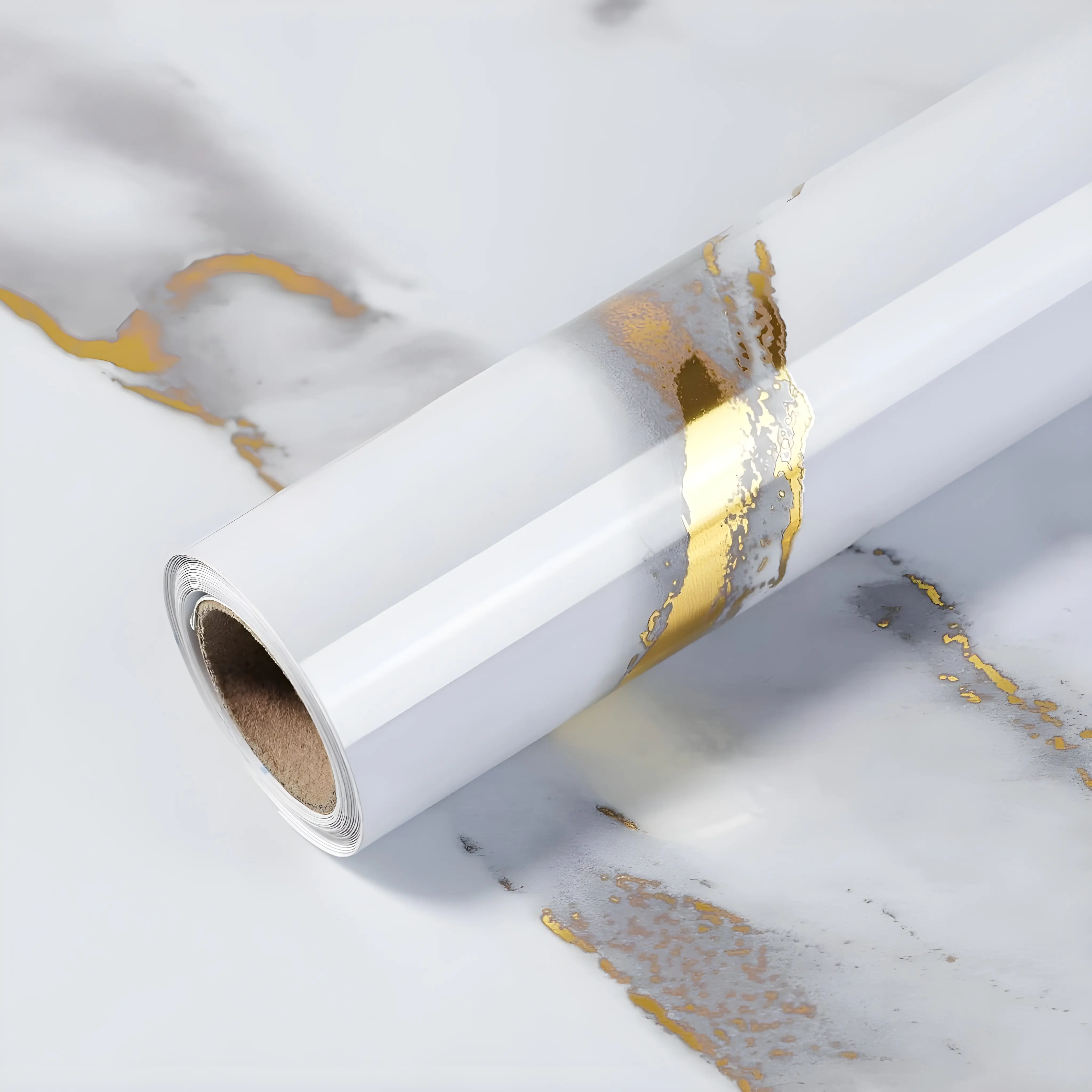 Thick White & Gold Glossy Peel and Stick Marble Contact Paper, 15.7in x 78.7in Renter Friendly Auto-Adhesive Artificial Stone Wallpaper for Kitchen Countertops, Bathroom Cabinets, Adhesive Thin Film Wallpaper, Gold Wallpaper, Auto-Adhesive Wallpaper