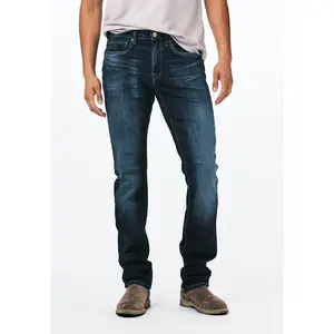 Slim Ash Men's Jeans, Contrast Whiskered Indigo - BM26024