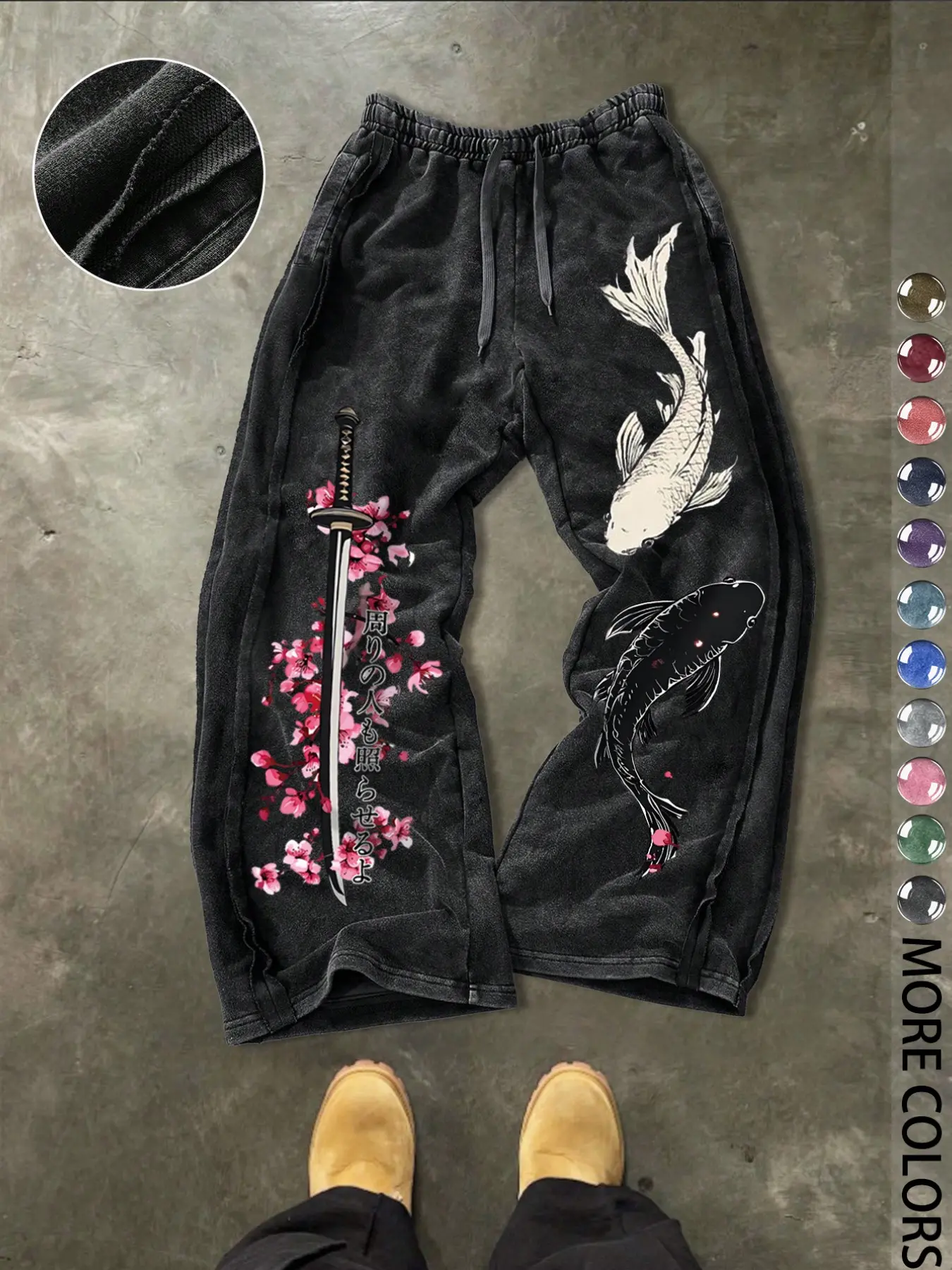 Men's Casual Loose Cotton Sport Pants, Graphic Print, Drawstring Waist, Long Regular Fit, Street Style, Ideal for Daily Wear