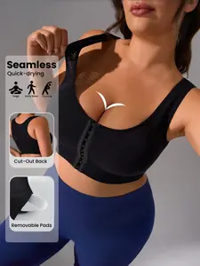 PLUS SIZE Women's Seamless High Support Wireless Bra, Adjustable Front Buckle, Back Cutout Vest, Perfect for Yoga, Exercise, Cycling, Running Tank Top,All Seasons
