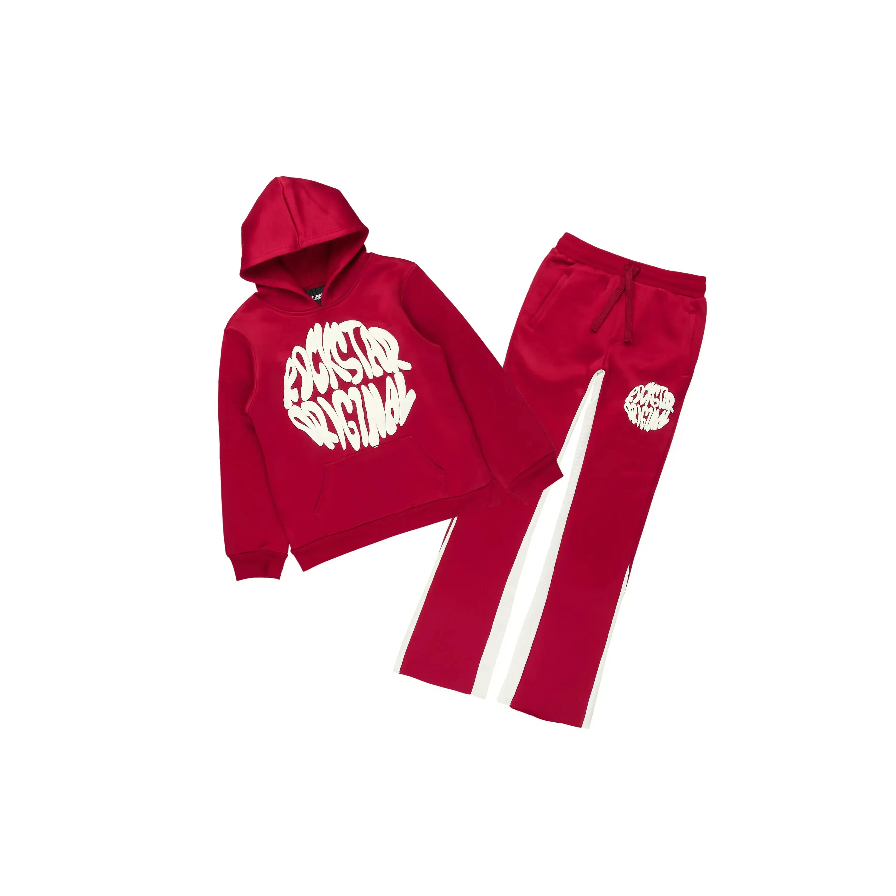 Boys Thierry Burgundy/White Stacked Flare Track Pant Set