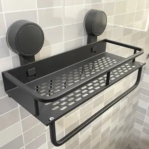 Simple Installation Suction Shower Holder, Strong Adhesive Wall Mounted Shampoo & Soap Storage Rack, Rust-Resistant Heavy-Duty Floating Shelf, Bathroom Organizing Accessories