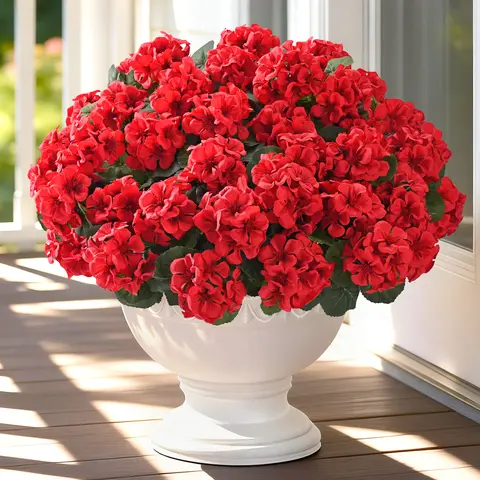 8/16 Pcs Artificial Geranium Flowers for Outdoors Geranium Silk Flowers Outdoor UV Resistant Garden Plants Faux Flower for Front Porch Window Box Hanging Garden Farmhouse and Home Indoor Decor