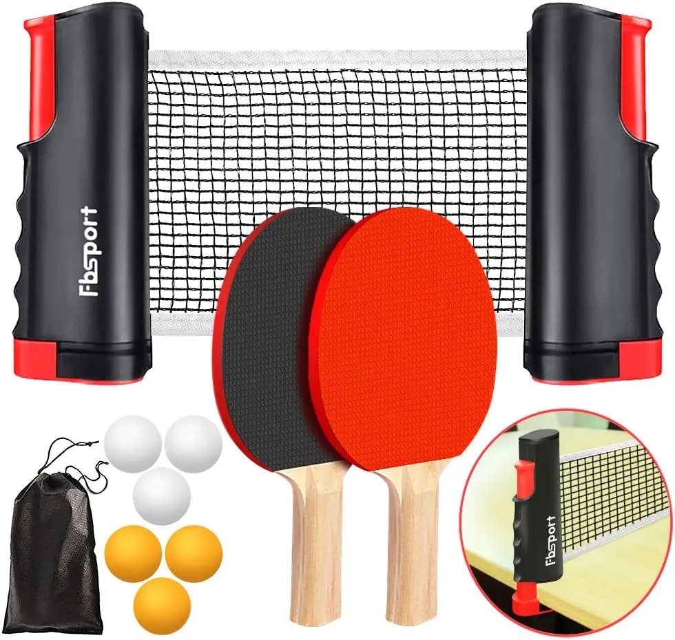 FBSPORT Portable Ping Pong Set - 2 Rackets, 6 Balls, Retractable Net, Carry Bag for Indoor/Outdoor Table Tennis Ball Sports