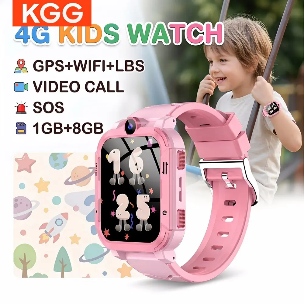 KGG 4G Kids Smart Watch with SIM Card, GPS & WiFi Location Tracker, Video Call, Voice Chat, SOS, Camera, Alarm, Waterproof Student Wrist Watch for Boys Girls