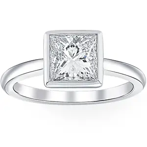 2 Ct Princess Cut Diamond Solitaire Bezel Engagement Ring Lab Grown White Gold