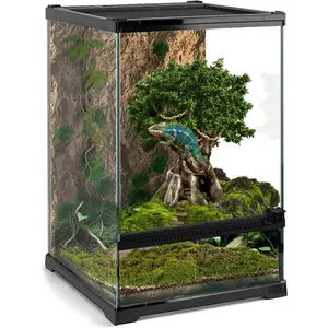 Mini Reptile Glass Terrarium Tank 8"x8"x12" Full View with Front Opening Door and Enclosure Habitat Cage for Leopard Gecko Tarantula Young Lizard Hermit Crab Frog  Breeding Tank