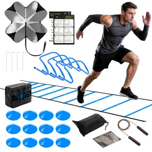 Soccer Agility Training Equipment Set- 20 ft Speed Ladder, 12 Soccer Cones, 4 Agility Hurdles, Jump Rope, Resistance Parachute Speed Training Equipment for Kids, Youth, Adults