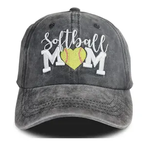 Softball Mom Embroidered Softball Cap for Women, Vintage Washed Distressed Softball Mom Hat for Mama