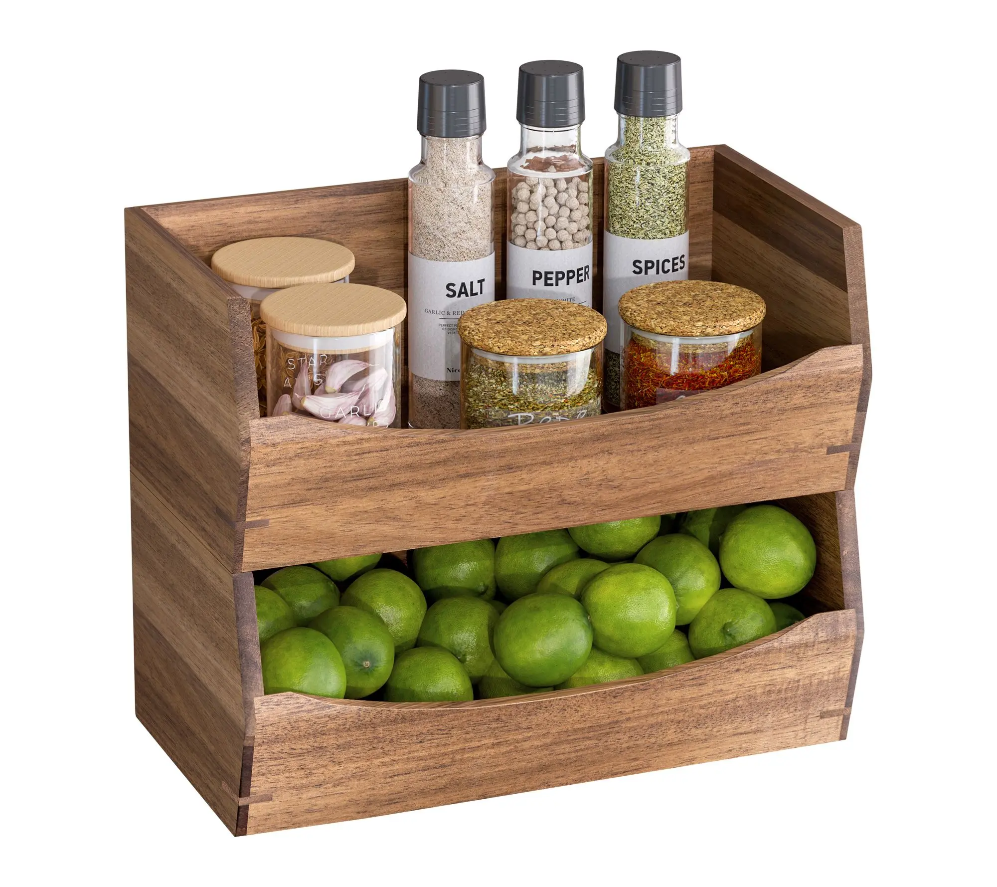 Seville Classics 2-Piece Stackable Acacia Storage Bin Set