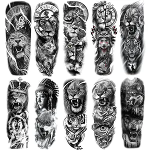 10 Waterproof Temporary Tattoo Stickers, Lion Tiger Wolf Jesus Broken Clock Crown Designs, Perfect Gift for Men Women All Occasions, Sticker Tattoos, Temporary Fake Tattoo