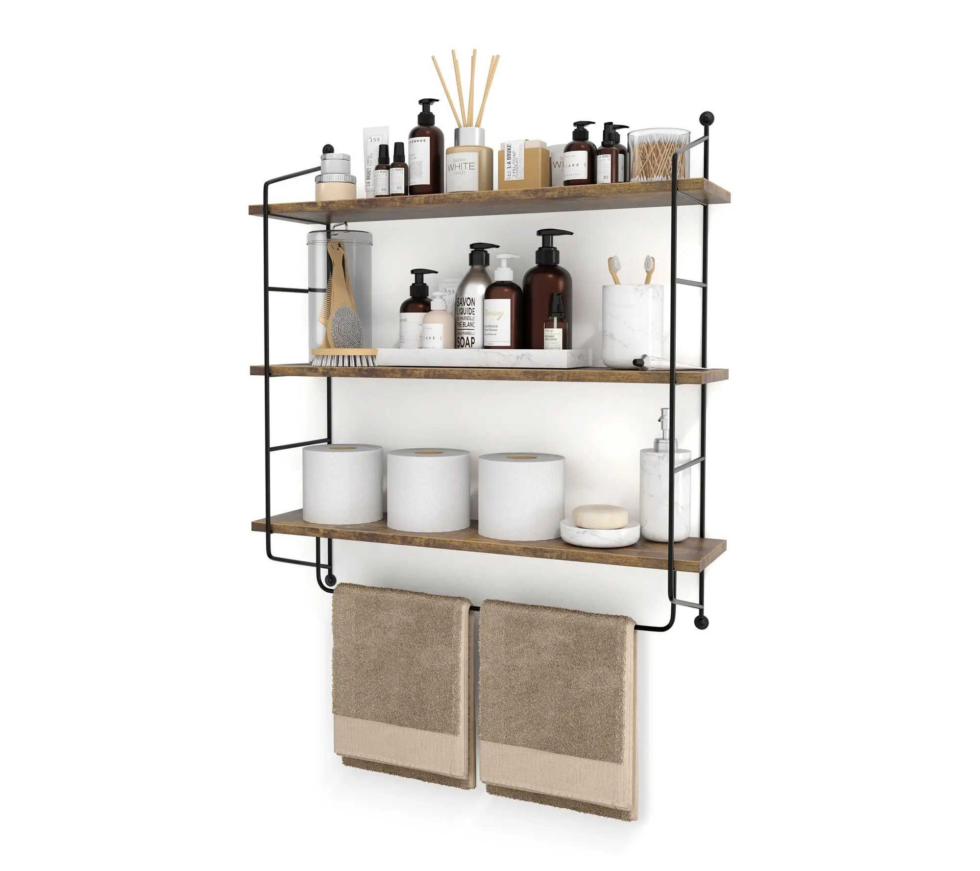 Sorbus 3-Tier Floating Bathroom Shelves for Wall, Wood Storage