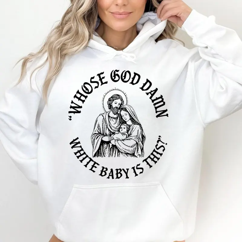✨😈📿[Graphic Hoodie][Hell Star] Whose God Damn White Baby Is This Christ Hoodie – Funny Religious Humor Y2K Gothic Pullover, Unisex T-Shirt & Sweatshirt, Soft Cotton Blend Hoodie, Casual Warm Streetwear for Sarcastic Christians, Everyday Cozy Hoodie