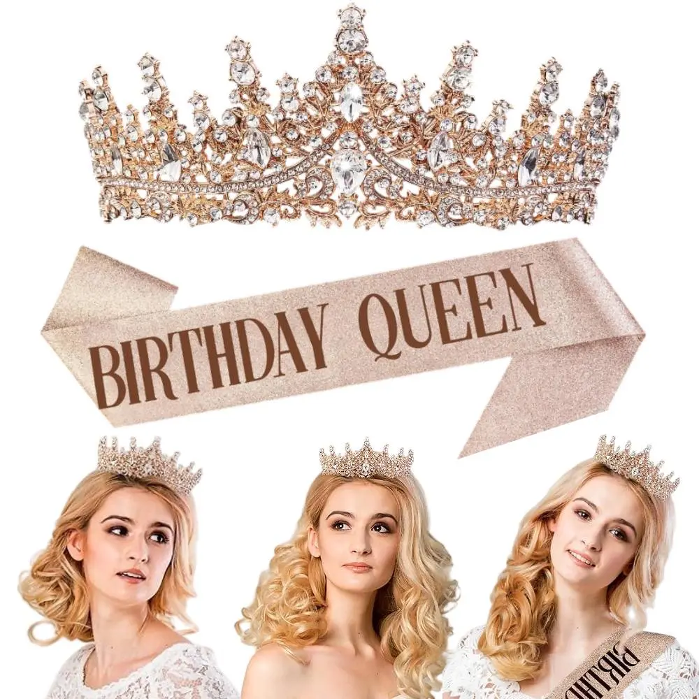 Women's Alloy + Stone Rose Gold Glittered Foil Crystal Rhinestone Tiara - 1 Size Fits, Photoready Sparkle, Pin-hold Stability, Wedding Bridal Hair Jewelry, Birthday Crowns, Comfortable Safe Accessory