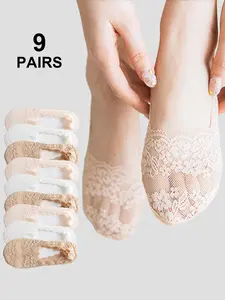 Women's Solid Color Floral Lace Invisible Socks, Breathable Comfortable No Show Socks for Women, Multipack Knit Socks for Daily Wear, Casual Comfy Socks, Lady, Underwear