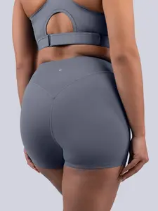 SHEFIT CloudNine No Front Seam Short - Steady Grey High-rise Tummy Control Waistband Squat-proof Moisture-wicking Fabric Bottom