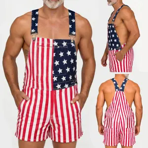 American Flag Overalls for Men and Women, Unisex Bib Pants with Soft Stretch Fabric, Breathable Summer Streetwear Outfit for Independence Day, Memorial Day, National Holiday Festivals, Parades, Parties and Casual Vacation Wear