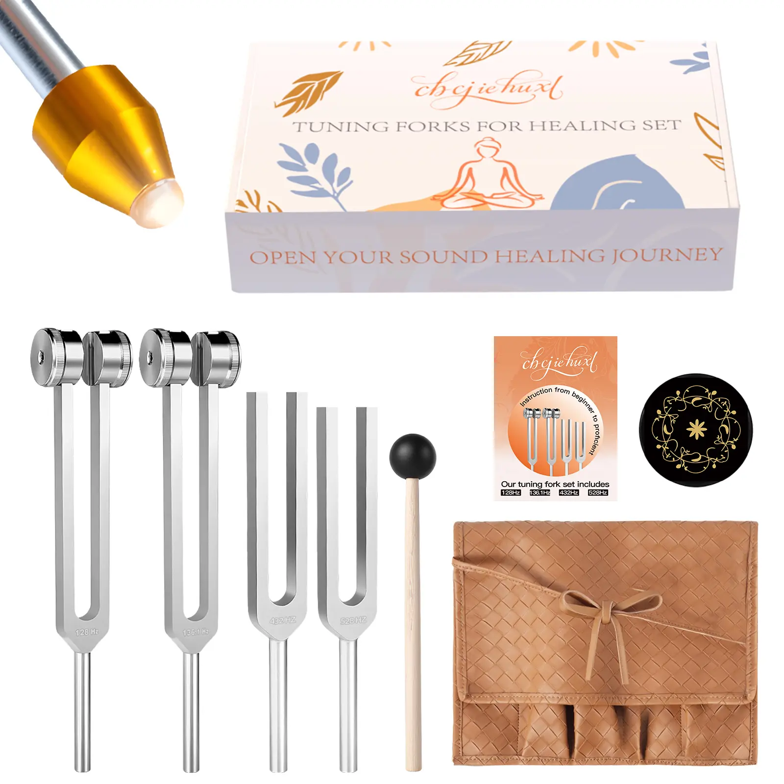 Sturdy Lightweight Resonance Tuning Forks for Healing Set- Includes(528Hz, 432Hz, 136.1Hz, 128Hz), with Vegan Leather Pouch &Activator, for Chakra Balance/Sound Therapy/Yoga/Meditation/Stress &Relaxation sohochic