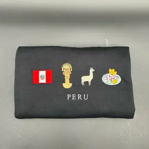 Peru Embroidered Sweatshirt Peruvian Flag, Llama, Tumi, and Ceviche Crew Neck